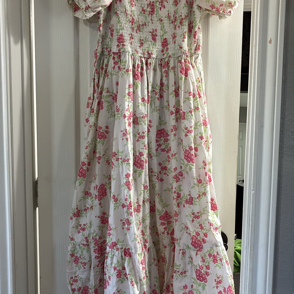 Jessica Simpson White Maxi Dress with Pink Floral Print